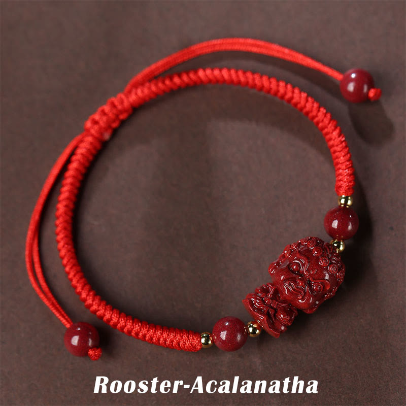 Wear FengShui Chinese Zodiac Natal Buddha Cinnabar Amulet Blessing String Bracelet