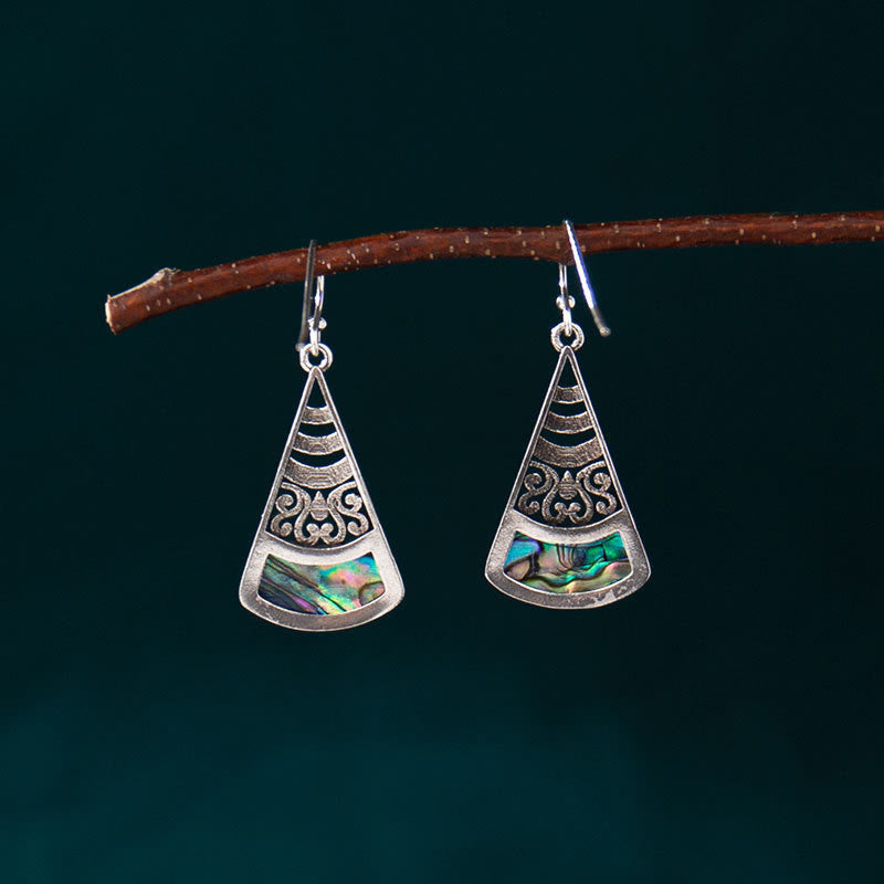 Wear FengShui Copper Tridacna Stone Hollow Pattern Blessing Drop Earrings