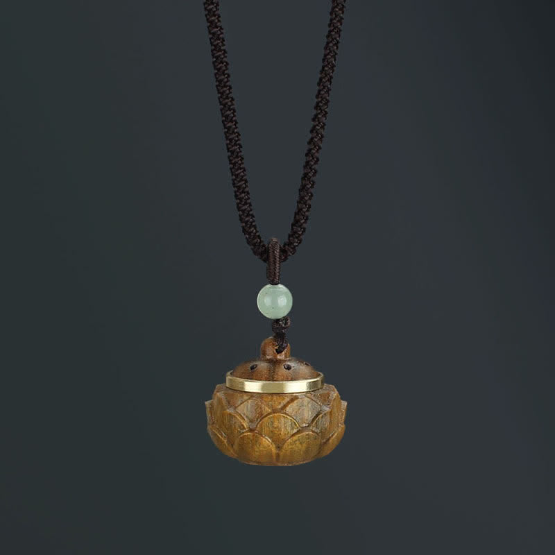 Wear FengShui Tibet Green Sandalwood Rosewood Om Mani Padme Hum Lotus Positive Soothing Necklace Pendant