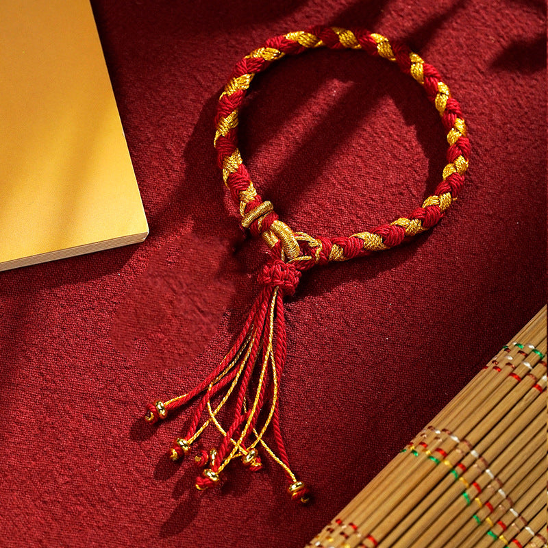 Wear FengShui Handmade Tibetan Five God Of Wealth Dragon Scale Rope Luck Braid Bracelet