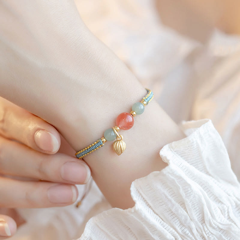 Wear FengShui Red Agate Jade Lotus Confidence Calm String Bracelet