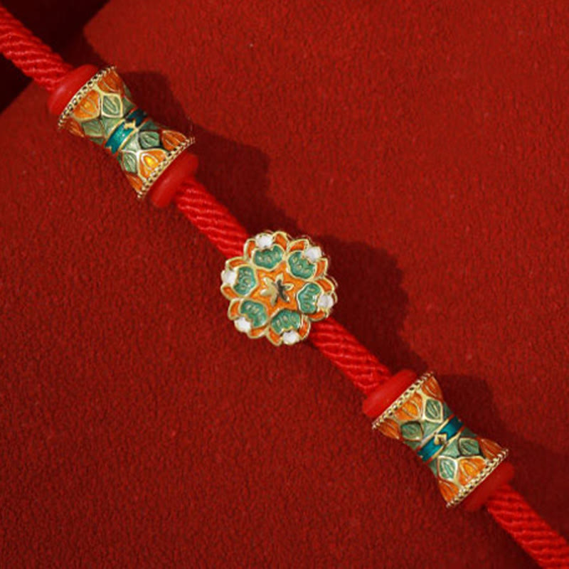 Wear FengShui Dunhuang 925 Sterling Silver Lotus Drum New Beginning Red Rope Bracelet