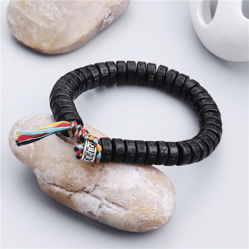Wear FengShui Tibetan Coconut Shell Beads Engraved Om Mani Padme Hum Mantra Happiness Bracelet