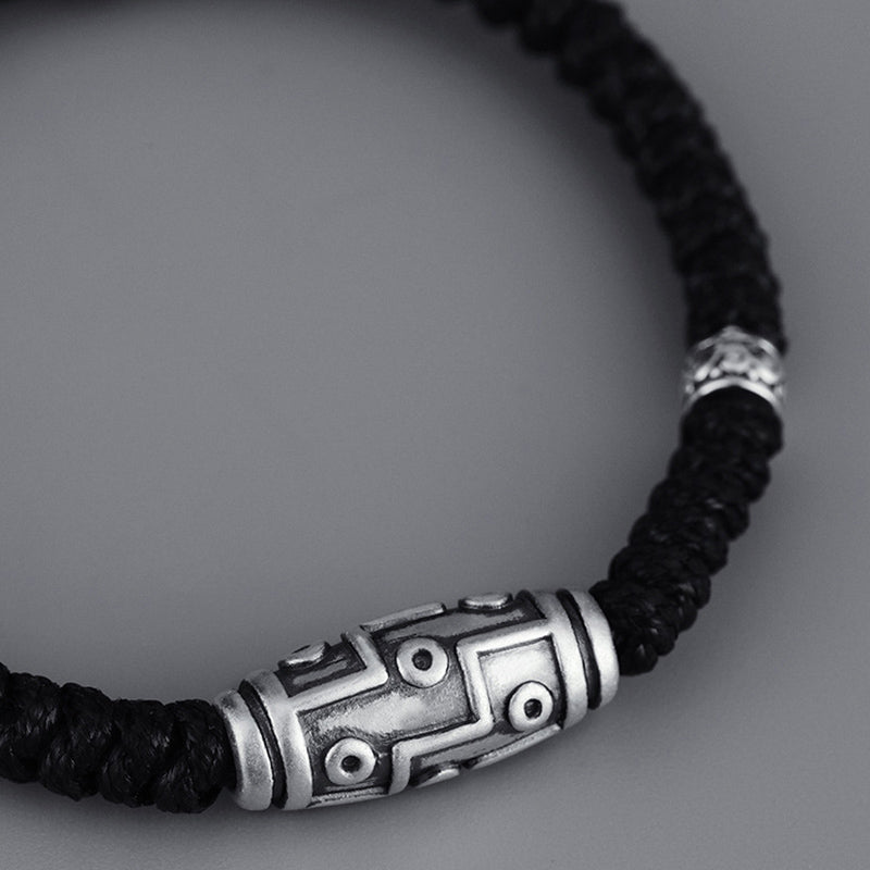 Wear FengShui 999 Sterling Silver Nine-Eye Dzi Bead Pattern Blessing Rope Bracelet