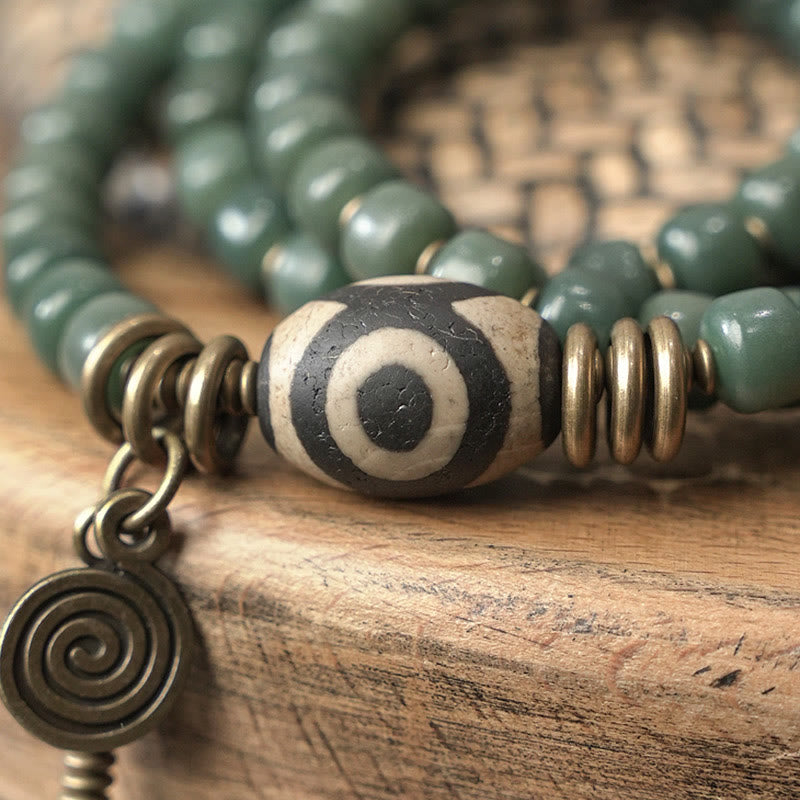 Wear FengShui Cyan Bodhi Seed Dzi Bead Wisdom Peace Triple Wrap Bracelet