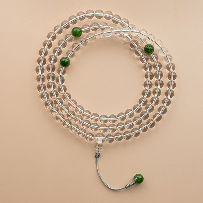 Wear FengShui 108 Beads White Crystal Jade Meditation Bracelet Mala