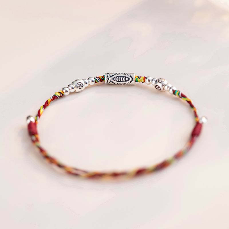 Wear FengShui 925 Sterling Silver Luck Koi Fish Braided Colorful String Bracelet Anklet