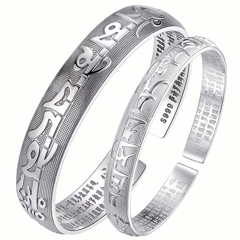 Wear FengShui Tibetan Sanskrit White Copper Meditation Prayer Bracelet Bangle