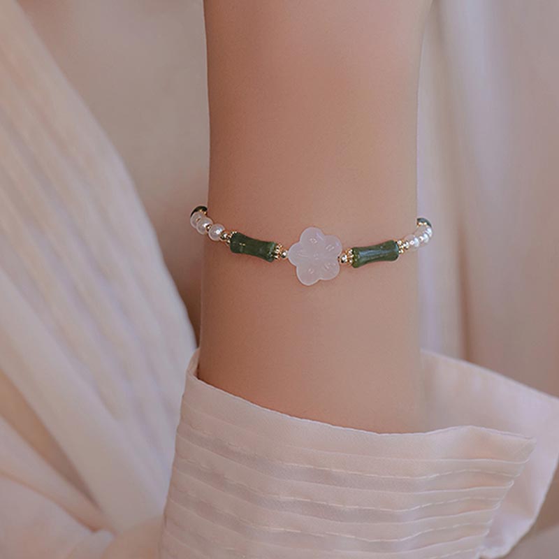 Wear FengShui Peridot Bamboo Flower Agate Pearl Peace Bracelet