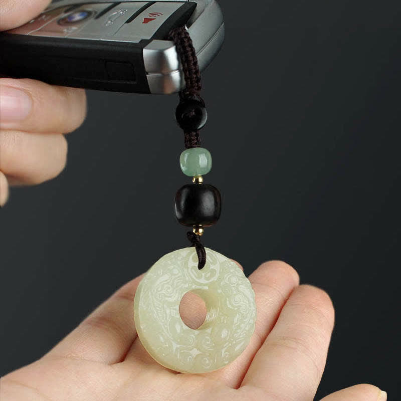 Wear FengShui PiXiu Jade Peace Buckle Abundance Wealth Key Chain