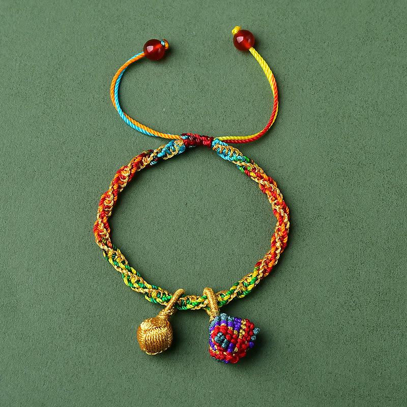 Wear FengShui Colorful Rope Luck Handmade Zongzi Golden Ball Charm Bracelet