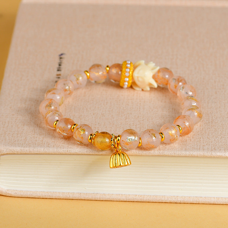 Wear FengShui Tibetan Incense Ash Liuli Glass Bead Lucky Nine Tailed Fox Lotus Charm Bracelet