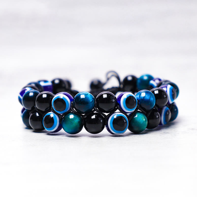 Wear FengShui Evil Eye Hematite Tiger Eye Protection Beaded Bracelet