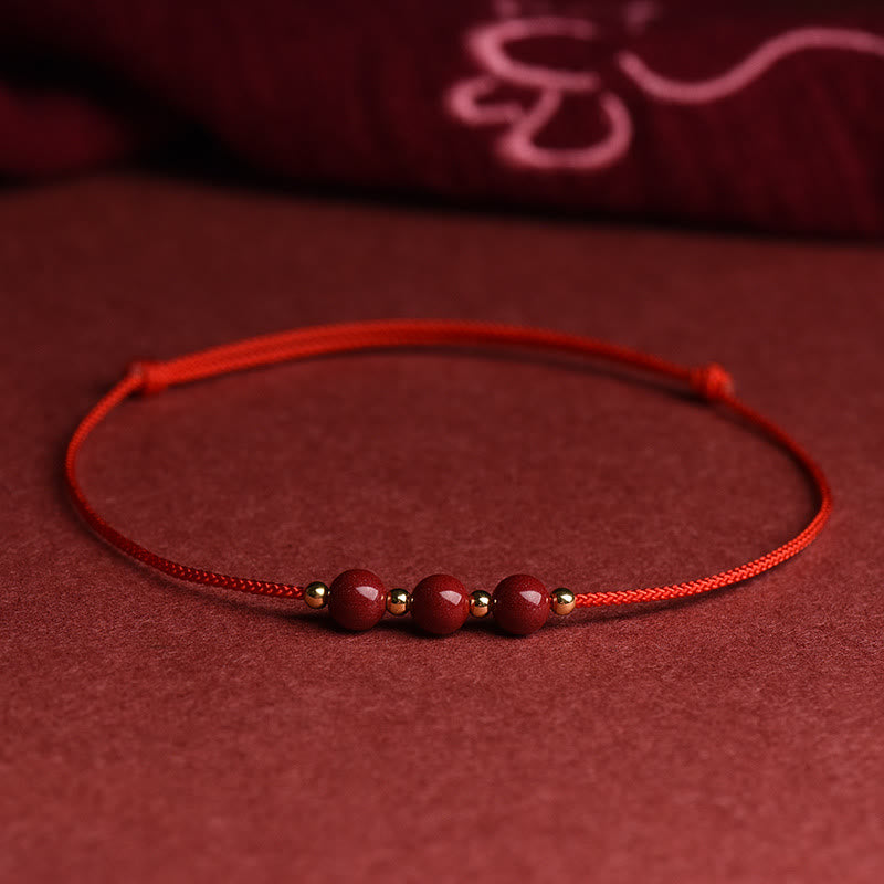 Wear FengShui Natural Lucky Cinnabar Bead Blessing String Bracelet Anklet
