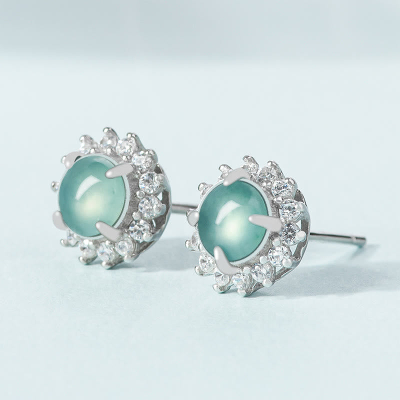 Wear FengShui 925 Sterling Silver Round Jade Luck Abundance Stud Earrings