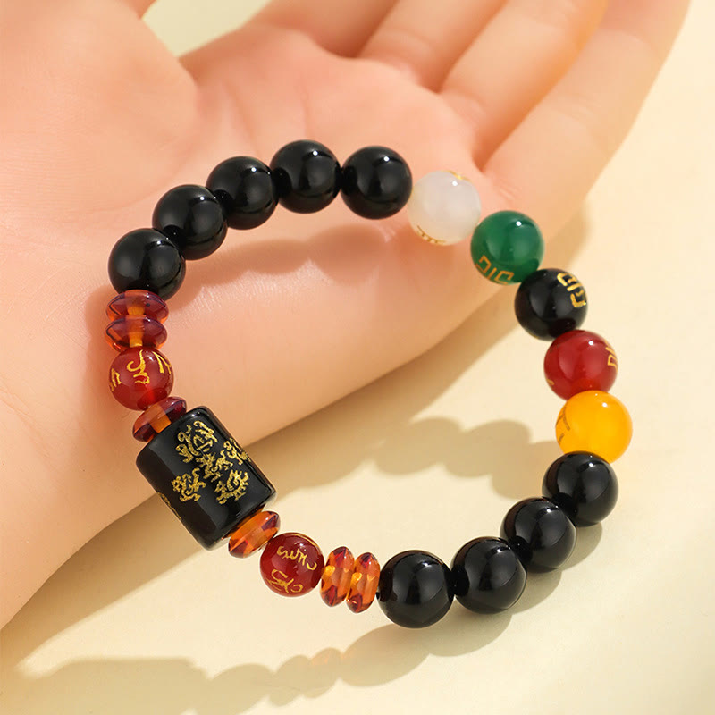 Wear FengShui Five Elements Black Onyx Red Agate Wisdom Wealth Bracelet
