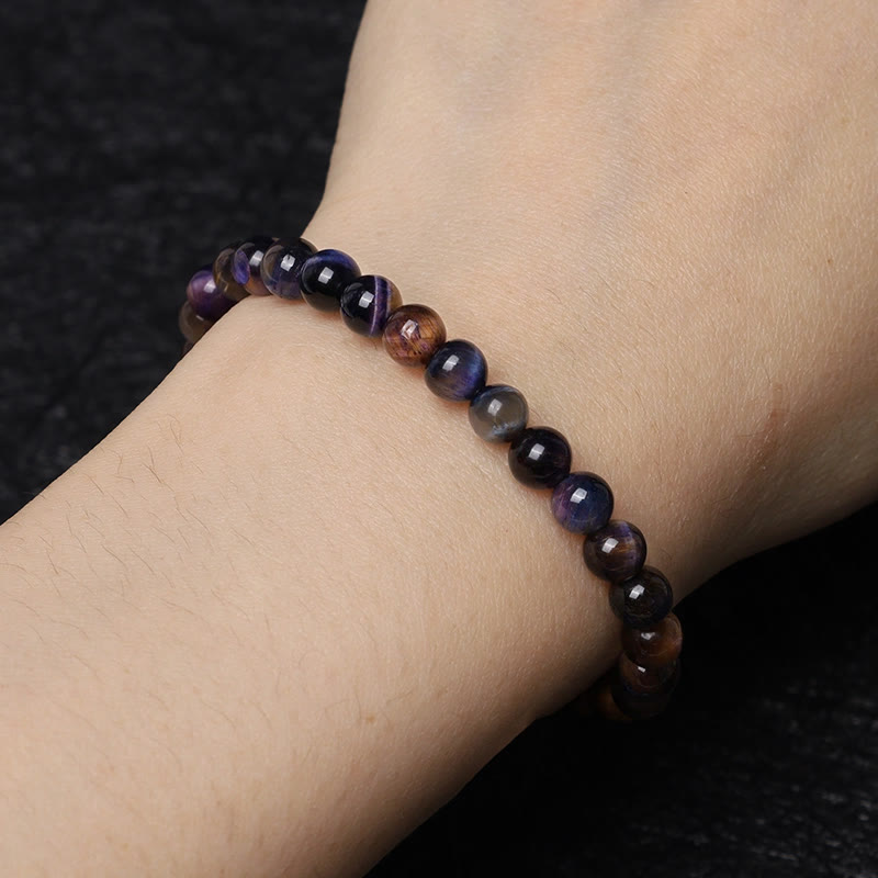 Wear FengShui Natural Purple Tiger Eye Protection Strength Bracelet
