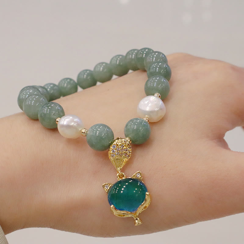 Wear FengShui Jade Pearl Color-Changing Fox Charm Luck Bracelet