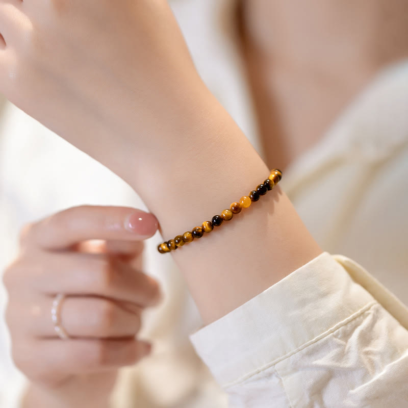 Wear FengShui 14K Gold Plated Natural Tiger Eye Stone Courage Protection Bracelet