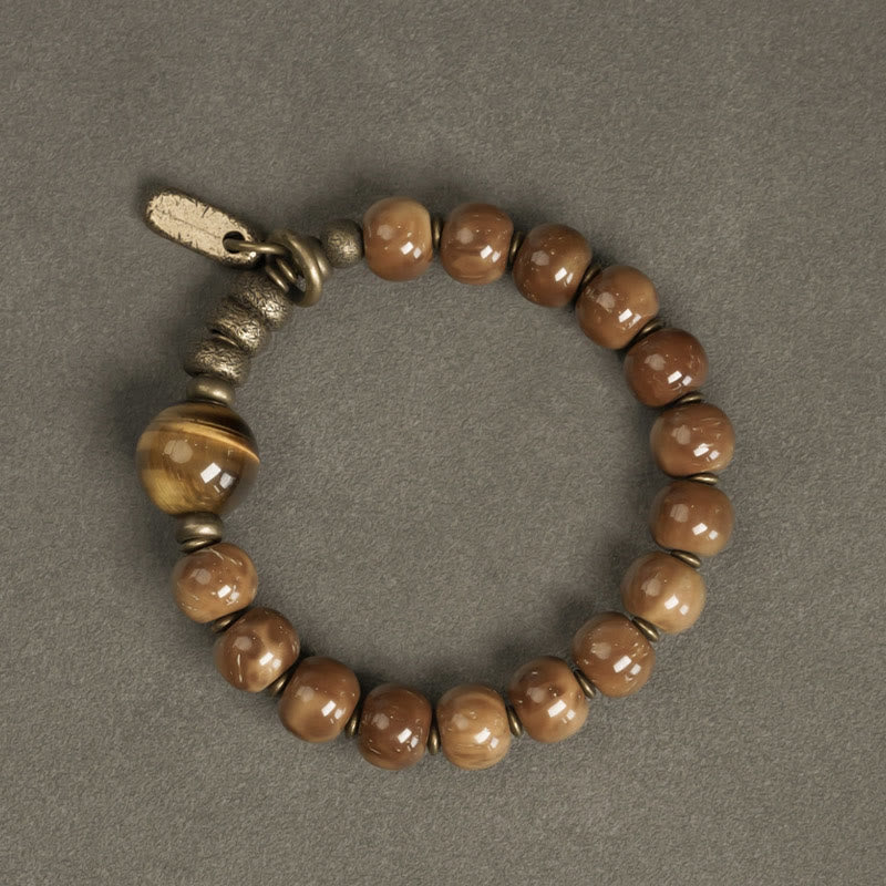 Wear FengShui Kuka Seed Tiger Eye Gold Sheen Obsidian Brass Copper Wealth Luck Bracelet