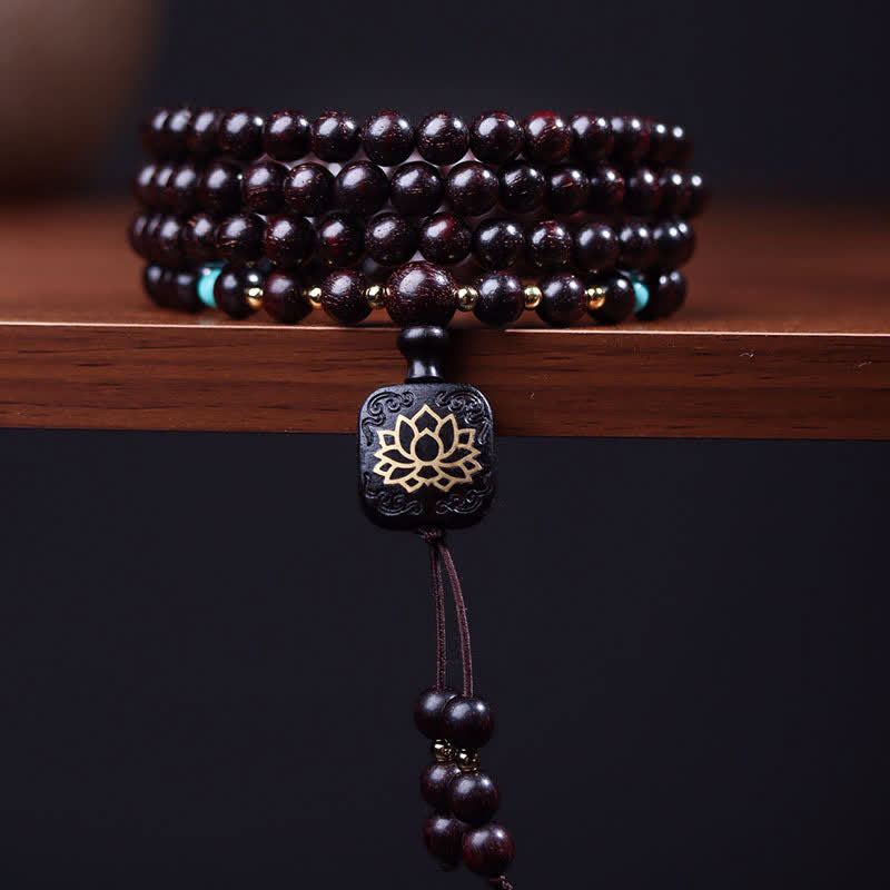 Wear FengShui 108 Mala Beads Tibetan Small Leaf Red Sandalwood Lotus Balance Bracelet