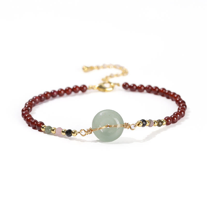 Wear FengShui Natural Garnet Peace Buckle Bead Calm Bracelet