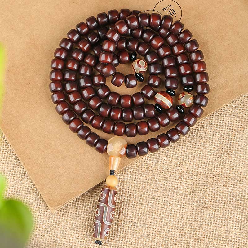 Wear FengShui 108 Mala Beads Three-eyed Dzi Bead Nine-eye Dzi Bead Jade Luck Bracelet