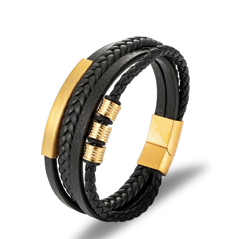 Wear FengShui Leather Multi-Layer Titanium Steel Balance Braided Magnetic Buckle Bracelet
