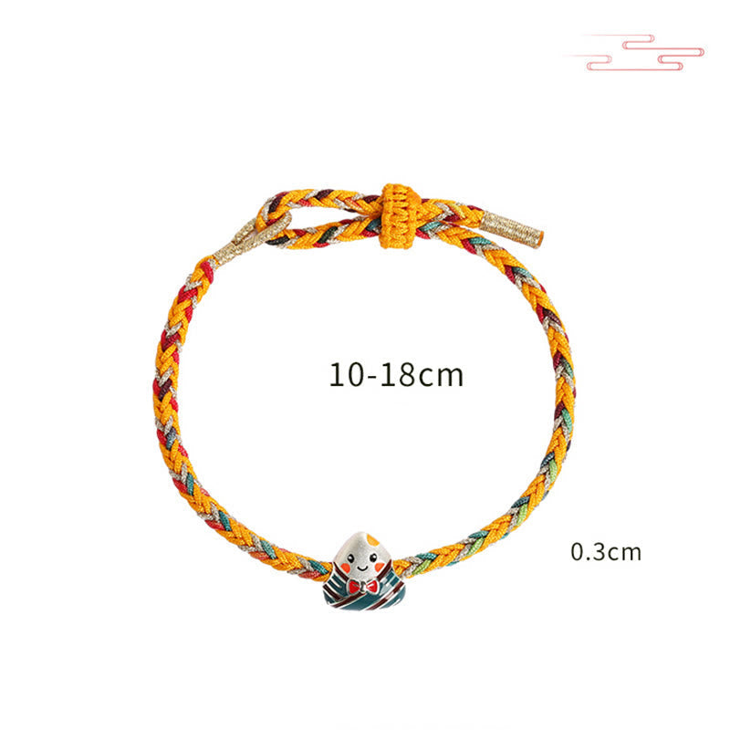 Wear FengShui 925 Sterling Silver Dragon Boat Festival Zongzi Pattern Luck Handmade Multicolored Rope Child Adult Bracelet