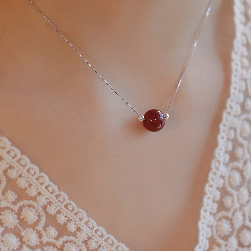 Wear FengShui 925 Sterling Silver Cinnabar Bead Calm Blessing Necklace Pendant