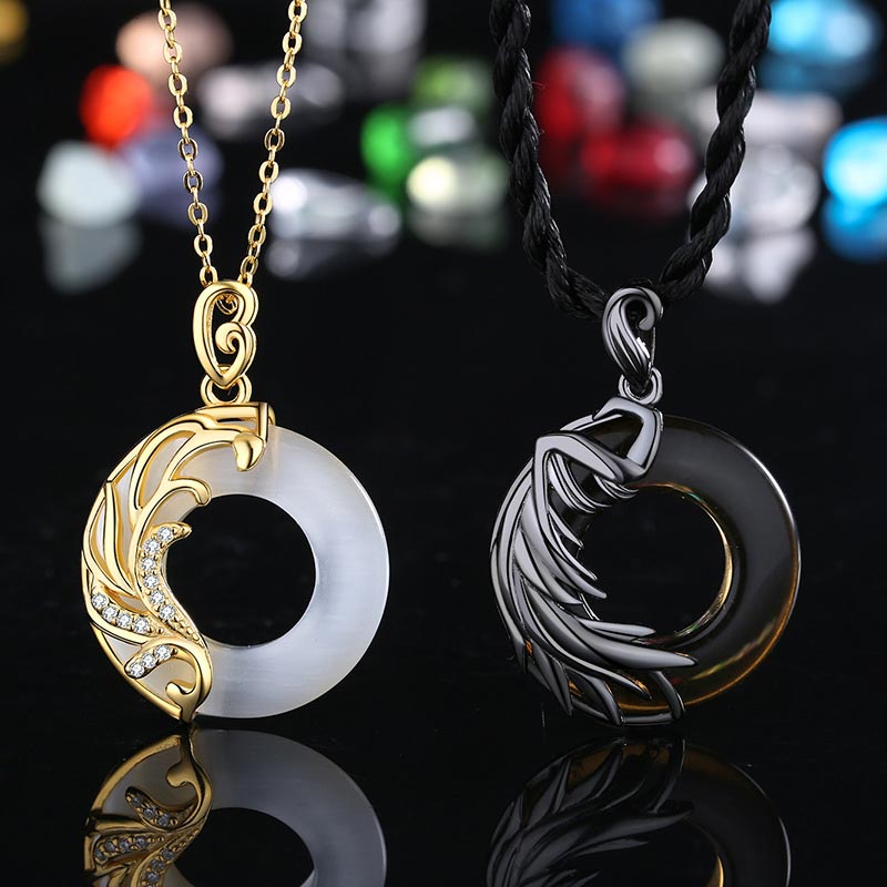 Wear FengShui Obsidian Chalcedony Meditation Round Pendant Necklace