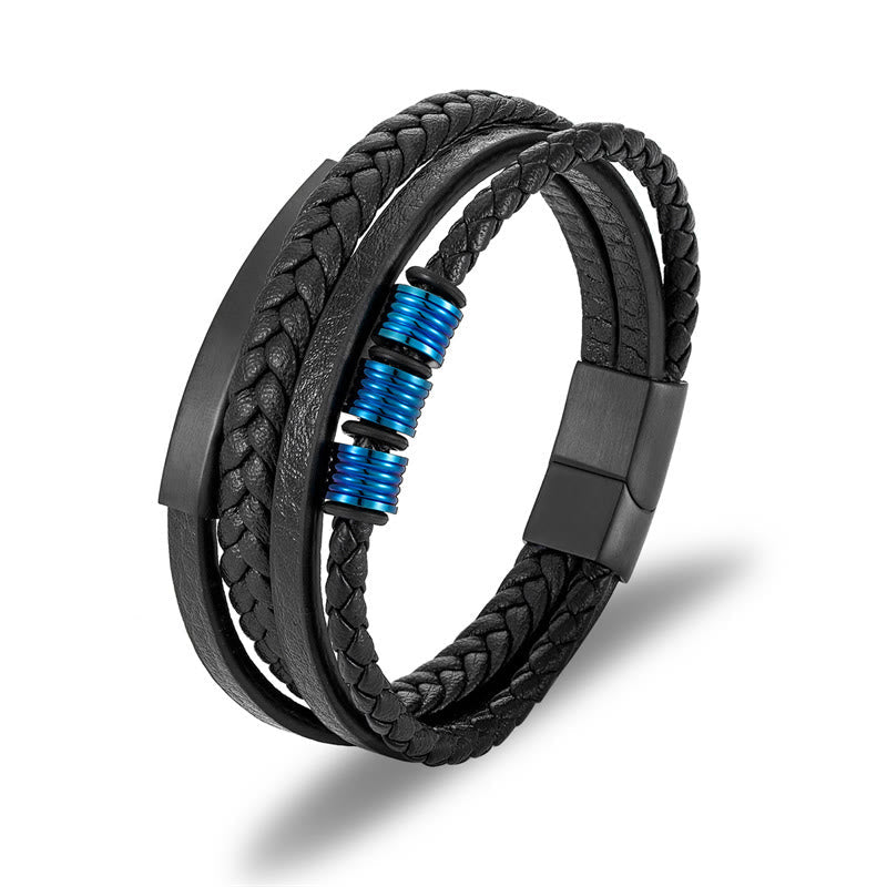 Wear FengShui Leather Multi-Layer Titanium Steel Balance Braided Magnetic Buckle Bracelet