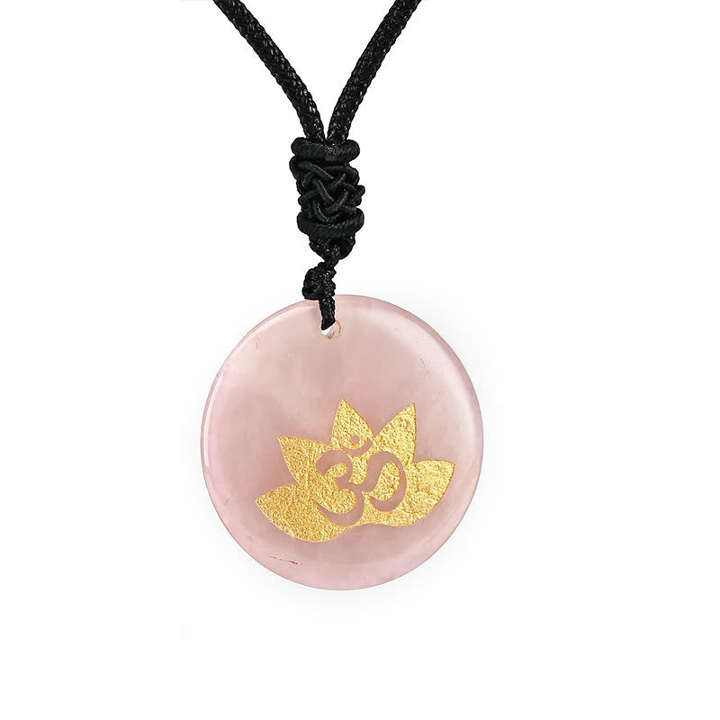 Wear FengShui OM Lotus Symbol Various Crystal Amethyst Tiger Eye Healing Necklace Pendant