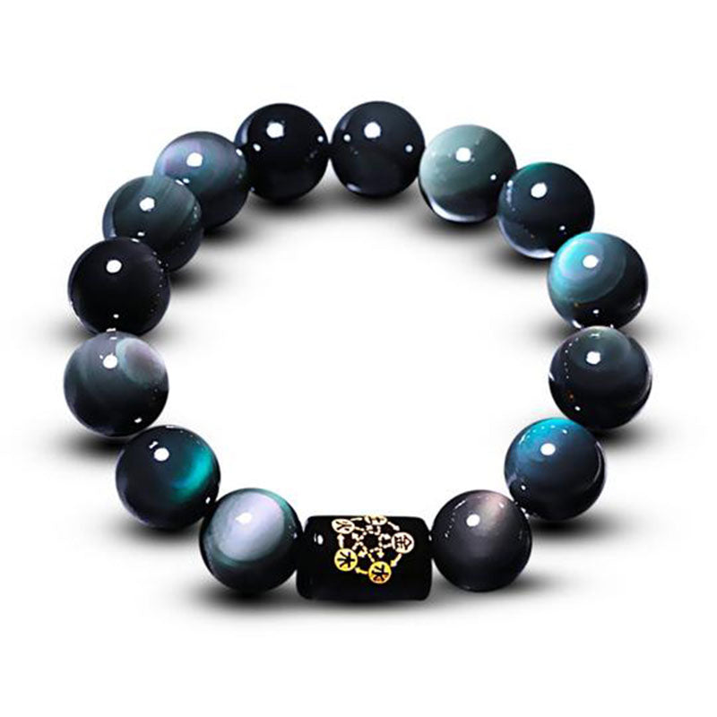 Wear FengShui "Sending Balance and Protection" Rainbow Obsidian Bracelet Includes Gift Message Card