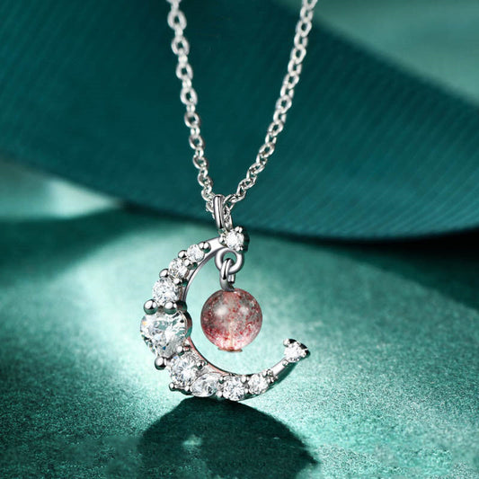 Wear FengShui Strawberry Quartz Blue Crystal Love Healing Necklace