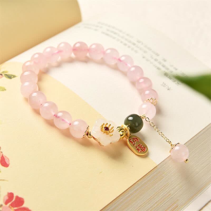 Wear FengShui Natural Pink Crystal Jade Flower Warm Love Bracelet