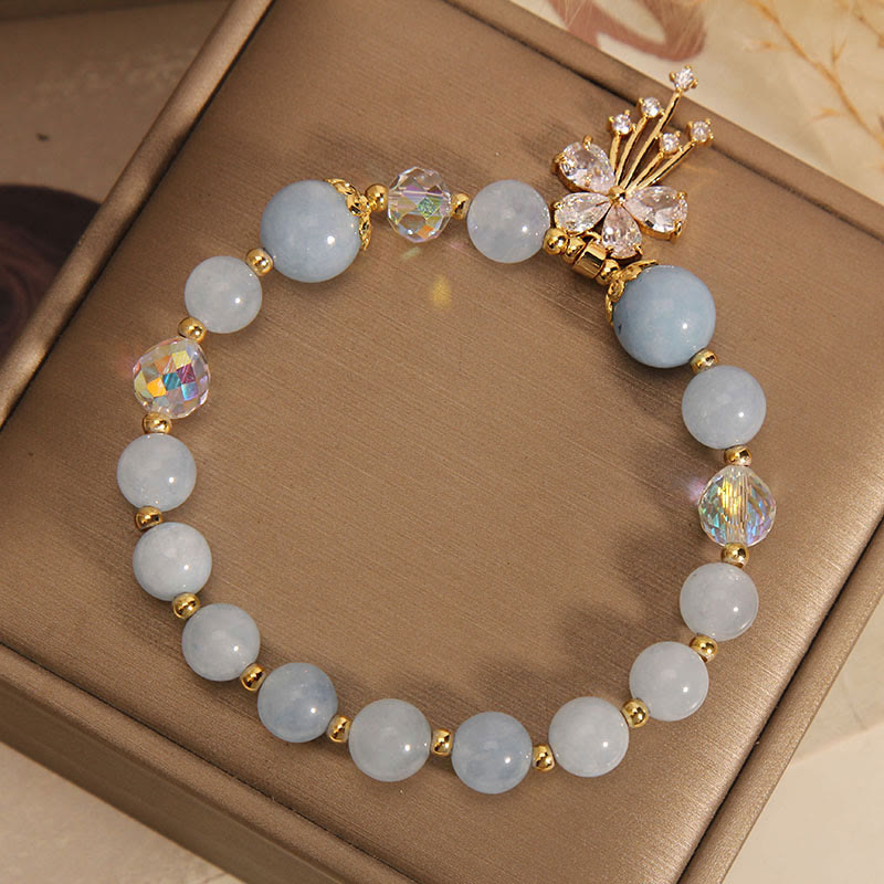 Wear FengShui Aquamarine Pink Crystal Healing Zircon Butterfly Charm Bracelet