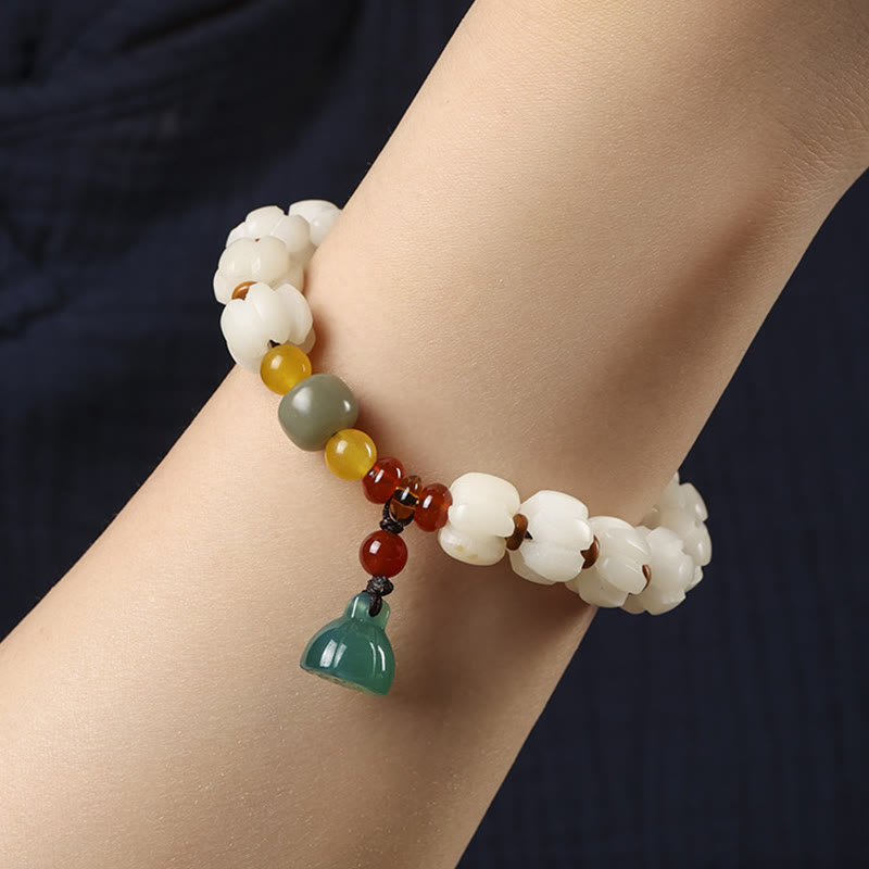 Wear FengShui Natural Bodhi Seed Red Agate Bodhi Calm Harmony Engraved Pumpkin Bead Lotus Bracelet