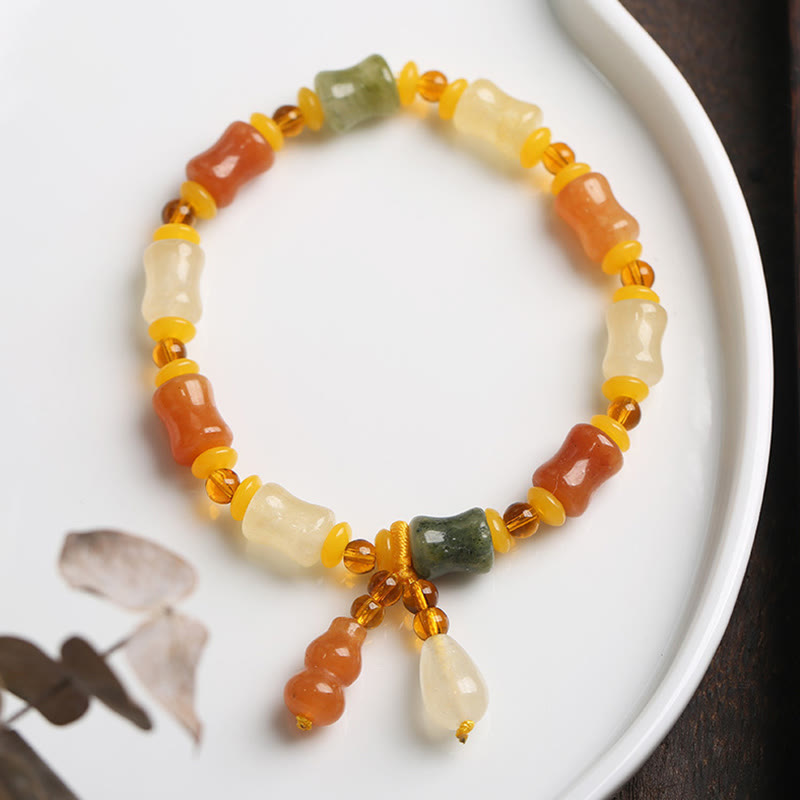 Wear FengShui Natural Golden Silk Jade Gourd Wealth Charm Bracelet