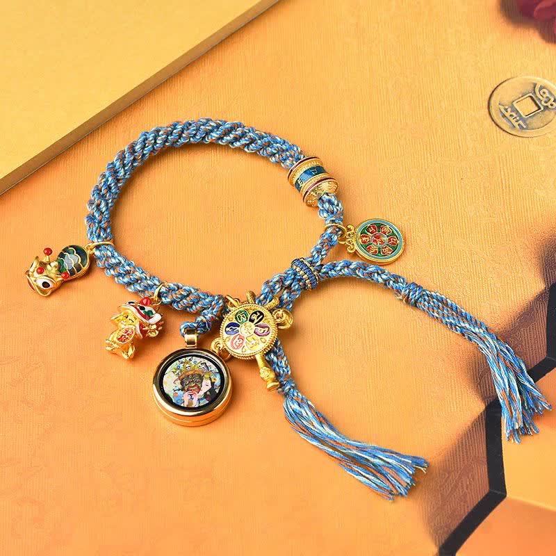 Wear FengShui Tibetan Zakiram Goddess of Wealth Thangka Luck Prayer Wheel Braid String Bracelet