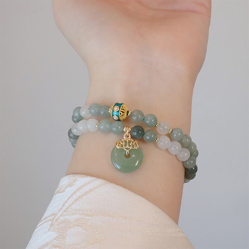 Wear FengShui Single Double Layer Jade Peace Buckle Luck Bracelet