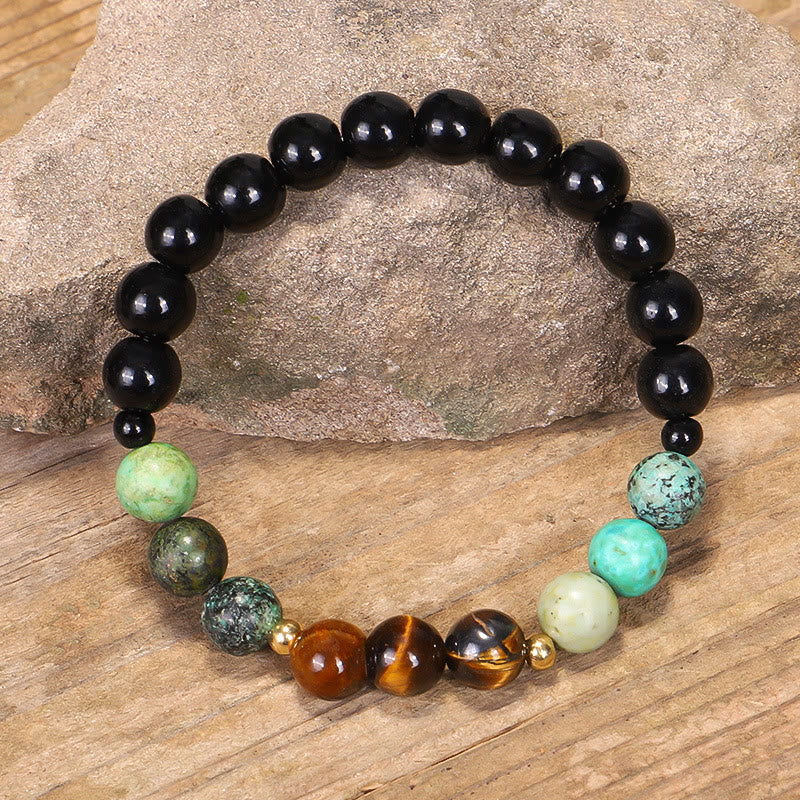 Wear FengShui 108 Mala Beads Natural Stone Tiger Eye Turquoise Protection Strength Bracelet Necklace