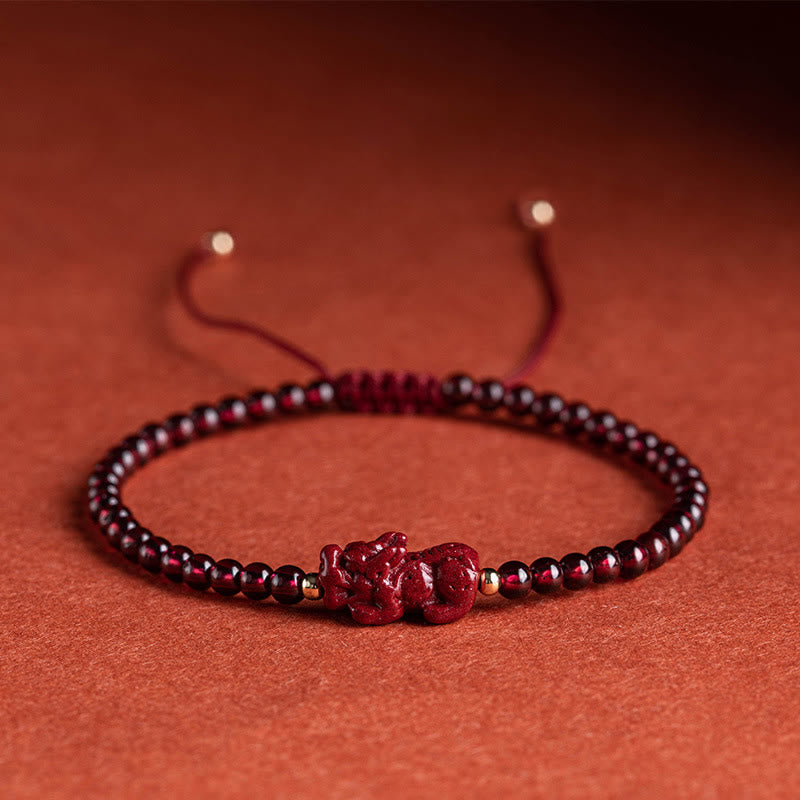 Wear FengShui Garnet Cinnabar PiXiu Blessing Calm String Bracelet