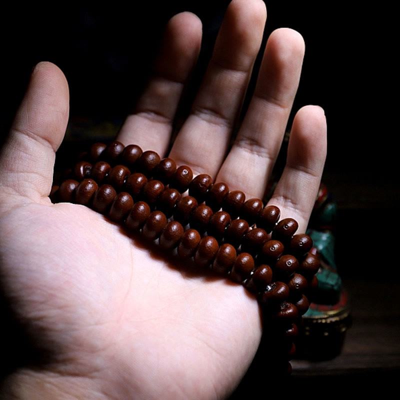 Wear FengShui Natural Tibet 108 Mala Beads Purple Bodhi Seed Three-eyed Dzi Bead Copper Dorje Harmony Bracelet