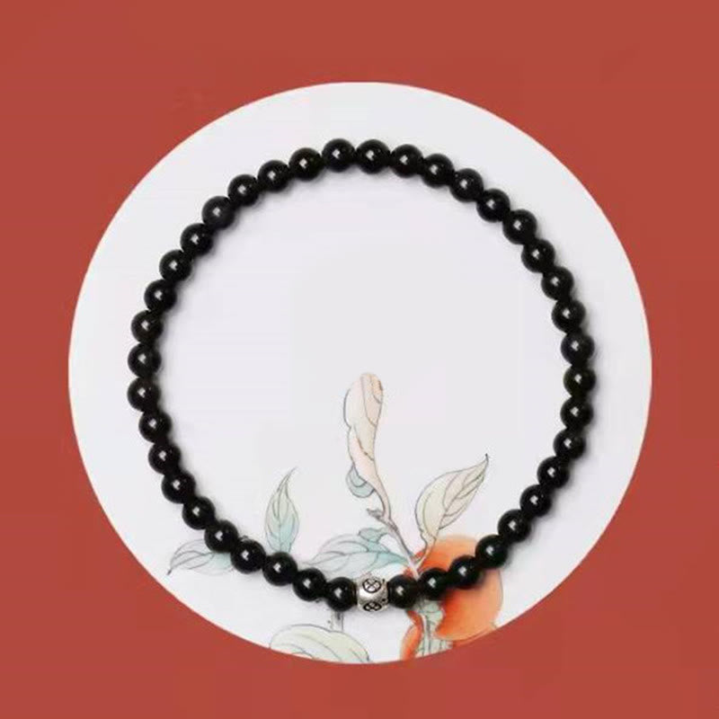 Wear FengShui Natural Black Obsidian Smoky Quartz Purification Strength Bracelet
