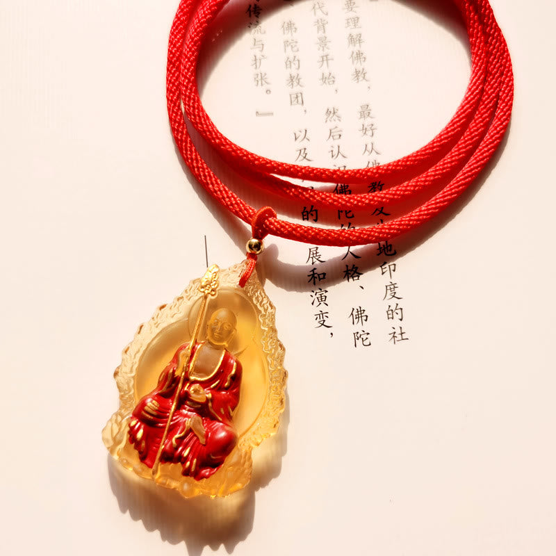 Wear FengShui Ksitigarbha Buddha Liuli Crystal Compassion Amulet Necklace Pendant