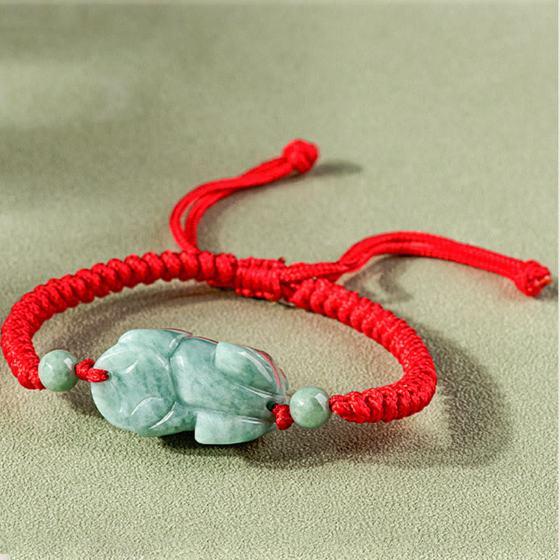 Wear FengShui Handmade Natural Jade PiXiu Protection King Kong Knot Braided String Bracelet
