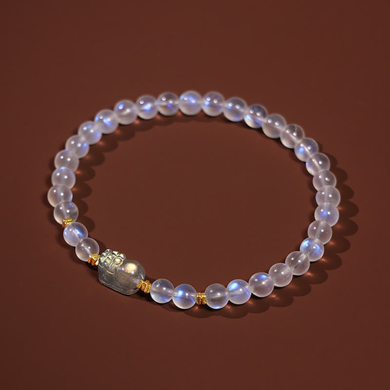 Wear FengShui 925 Sterling Silver Plated Gold Natural Moonstone PiXiu Healing Bracelet