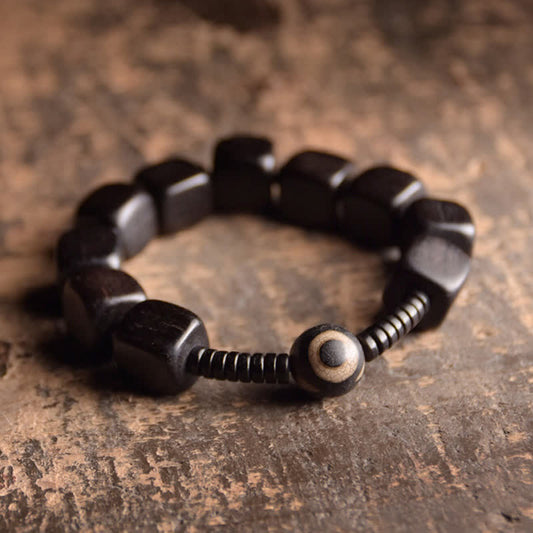 Wear FengShui Tibetan Ebony Wood Dzi Bead Strength Bracelet
