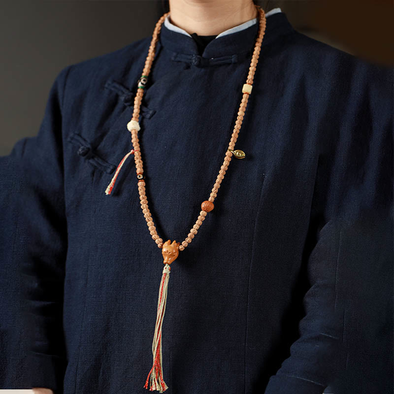 Wear FengShui 108 Beads Bodhi Seed Red Agate Deer Head Wisdom Mala Bracelet
